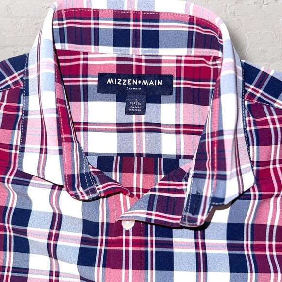 Mizzen+Main Leeward Antimicrobial Dress Shirt Men’s L Dark Red Plaid Performance - Picture 9 of 12